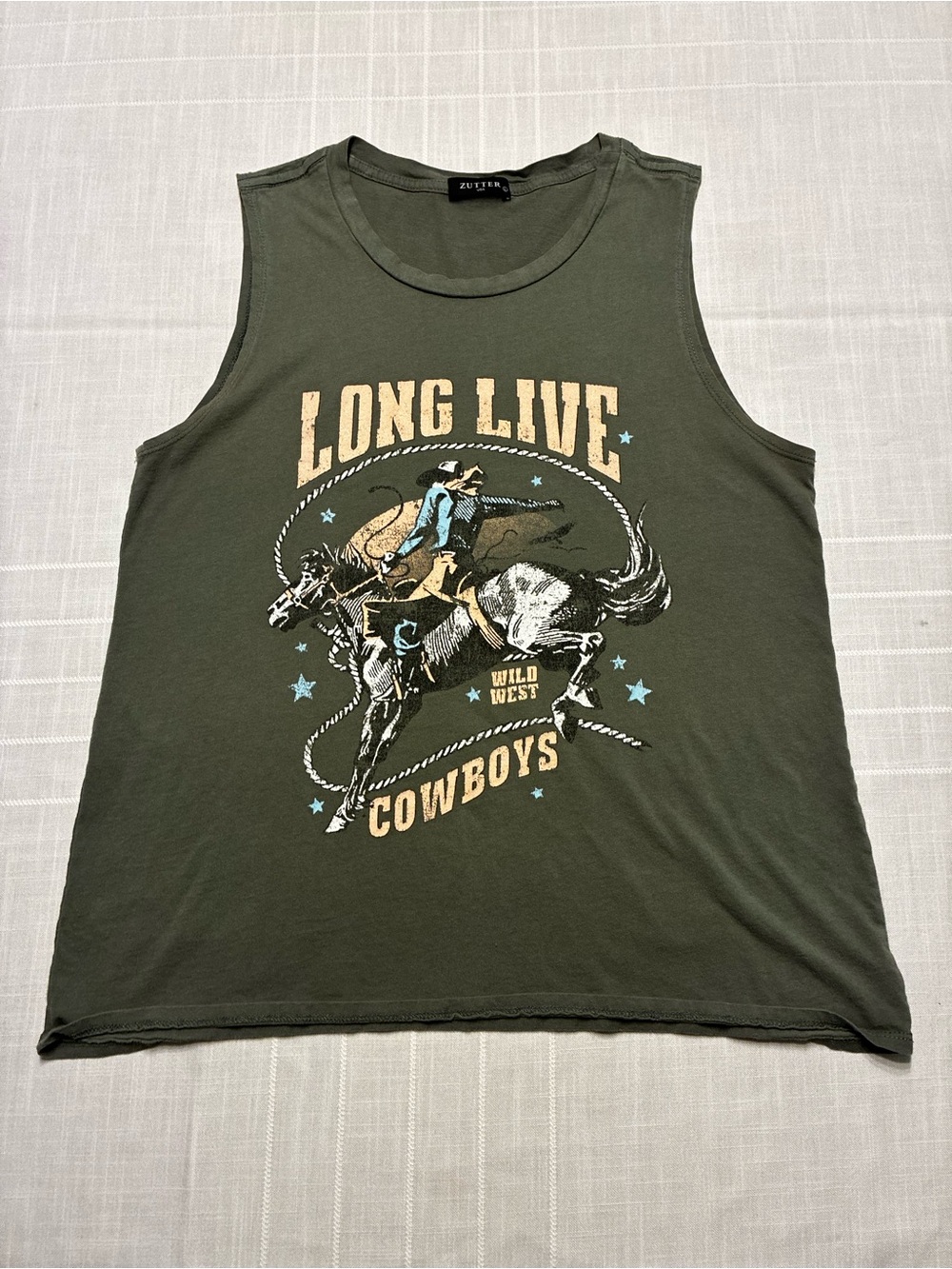 Women’s ’Long Live Cowboys' Olive Green Graphic Tank By Zutter